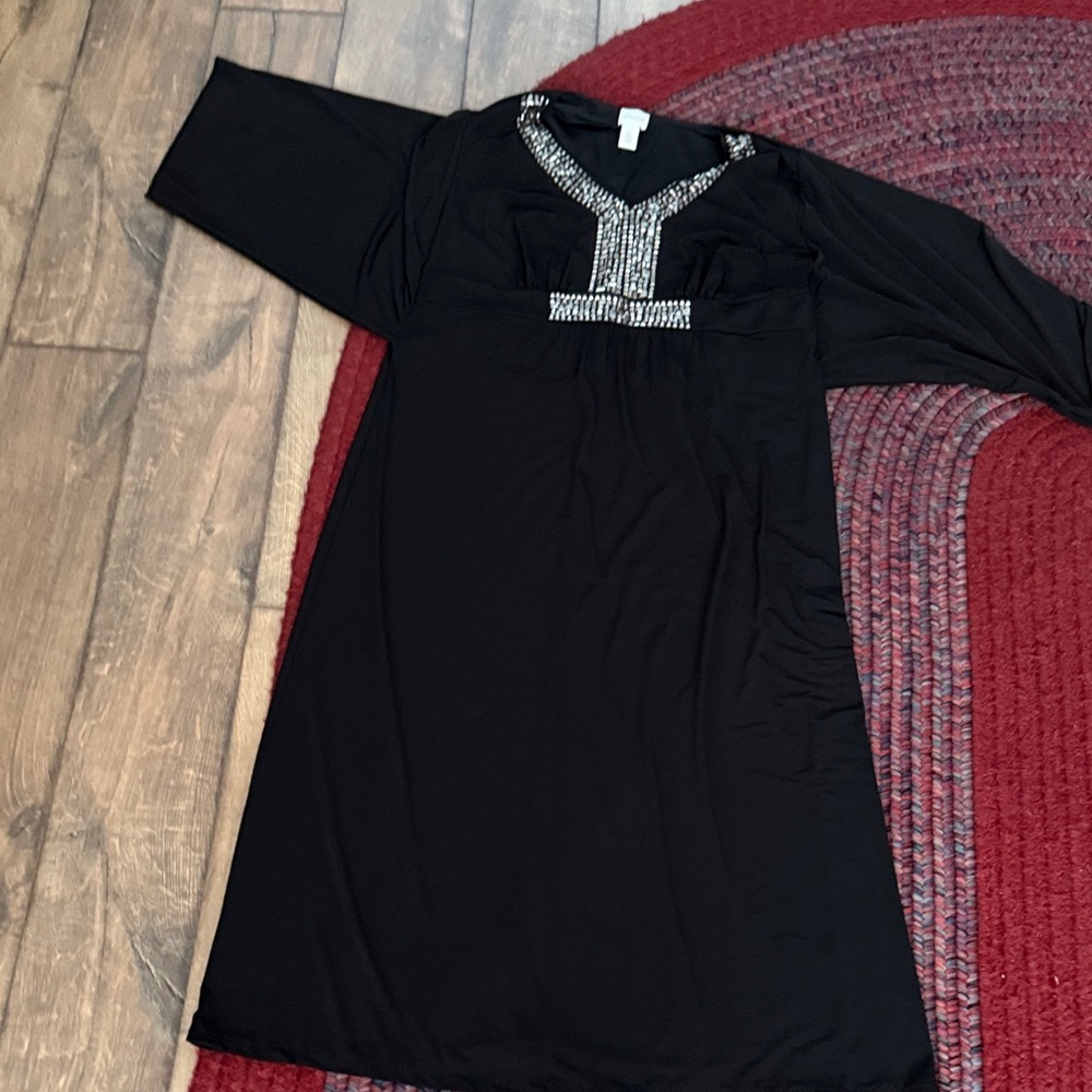 Chico's Black Long Sleeve Dress with Silver Accents